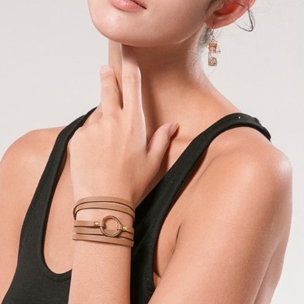 O Ring Leather Wrap Bracelet Brown - Picture 3 of 4